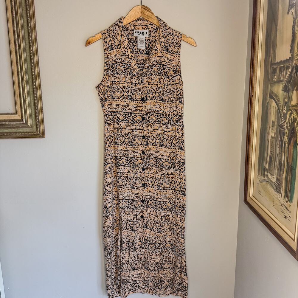 Vintage Studio I Petite Paisley Print Button Front Sleeveless Maxi Dress 8P